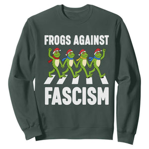 Santa Frog Against Fascism Sweatshirt Christmas Holiday Frogs Band Resistance Protest TS02 Dark Forest Green Print Your Wear