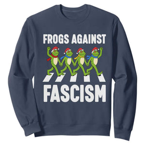 Santa Frog Against Fascism Sweatshirt Christmas Holiday Frogs Band Resistance Protest TS02 Navy Print Your Wear