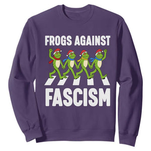 Santa Frog Against Fascism Sweatshirt Christmas Holiday Frogs Band Resistance Protest TS02 Purple Print Your Wear