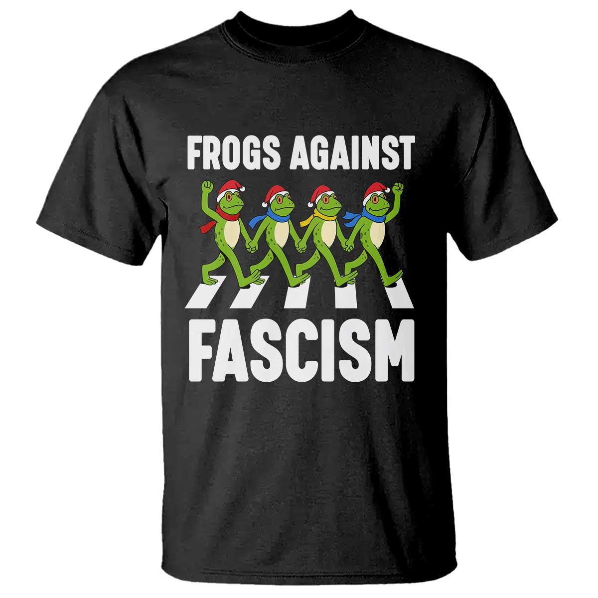 Santa Frog Against Fascism T Shirt Christmas Holiday Frogs Band Resistance Protest - Print Your Wear