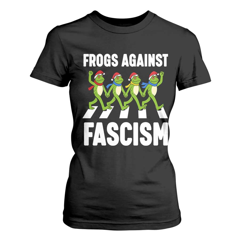 Santa Frog Against Fascism T Shirt For Women Christmas Holiday Frogs Band Resistance Protest TS02 Black Print Your Wear