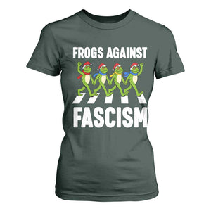 Santa Frog Against Fascism T Shirt For Women Christmas Holiday Frogs Band Resistance Protest TS02 Dark Forest Green Print Your Wear
