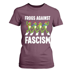 Santa Frog Against Fascism T Shirt For Women Christmas Holiday Frogs Band Resistance Protest TS02 Maroon Print Your Wear