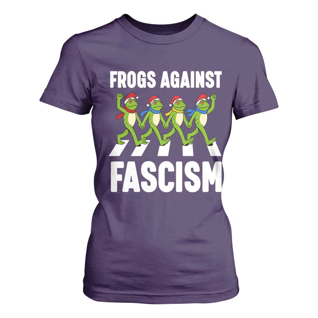 Santa Frog Against Fascism T Shirt For Women Christmas Holiday Frogs Band Resistance Protest TS02 Purple Print Your Wear