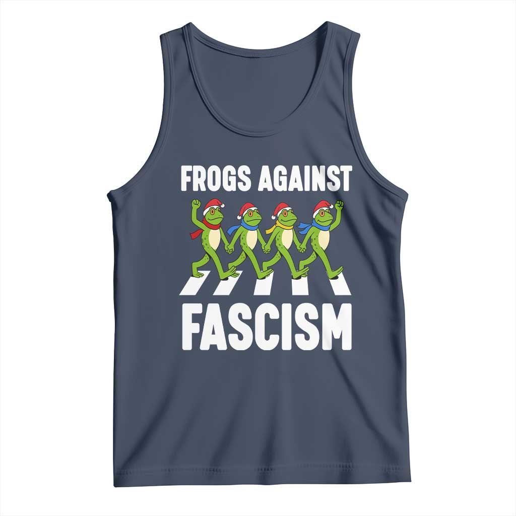 Santa Frog Against Fascism Tank Top Christmas Holiday Frogs Band Resistance Protest TS02 Navy Print Your Wear
