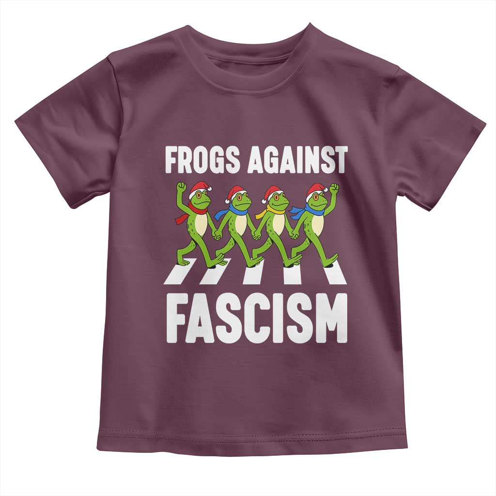 Santa Frog Against Fascism Toddler T Shirt Christmas Holiday Frogs Band Resistance Protest TS02 Maroon Print Your Wear