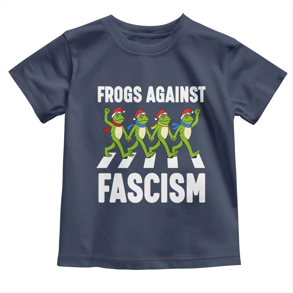 Santa Frog Against Fascism Toddler T Shirt Christmas Holiday Frogs Band Resistance Protest TS02 Navy Print Your Wear