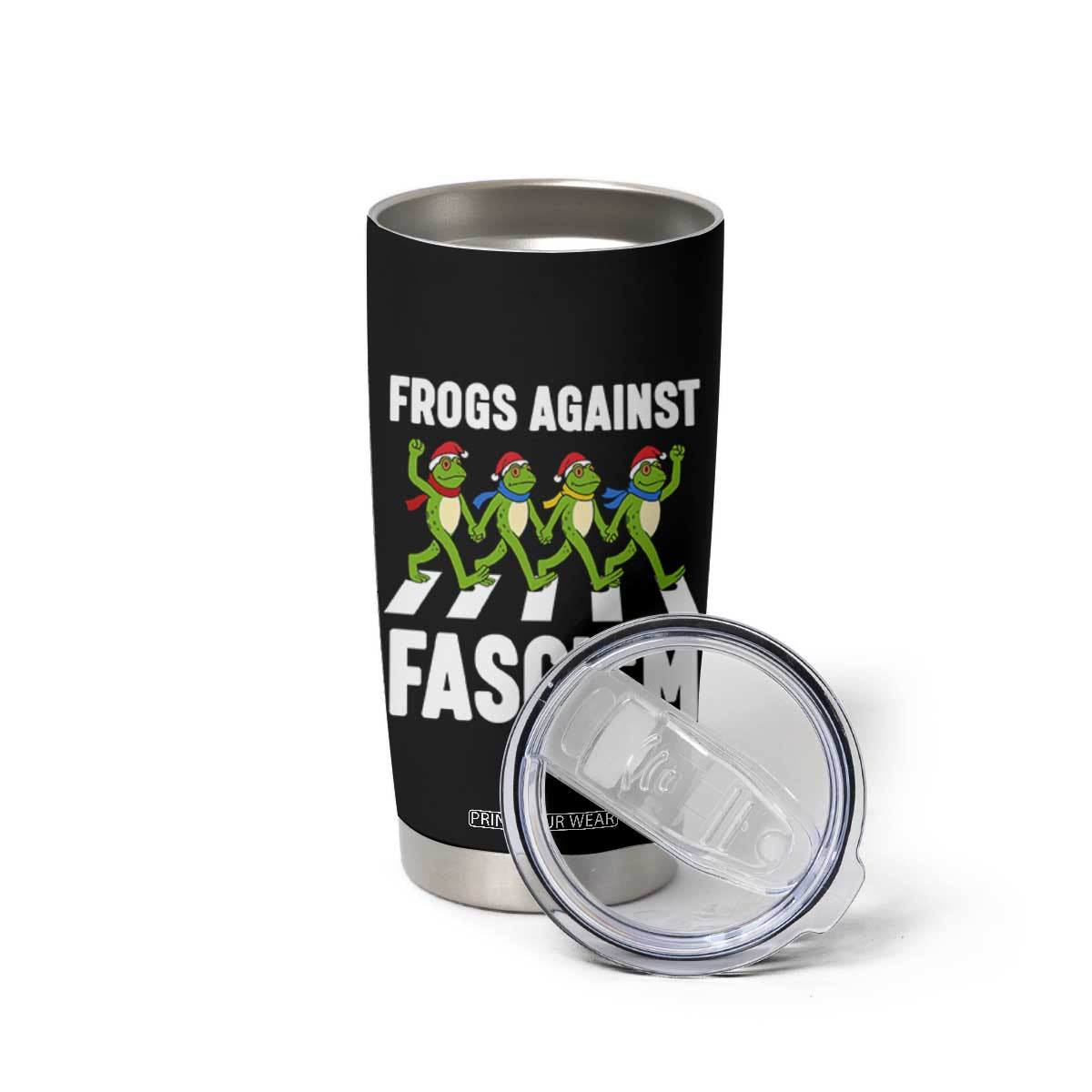 Santa Frog Against Fascism Tumbler Cup Christmas Holiday Frogs Band Resistance Protest TS02 Print Your Wear