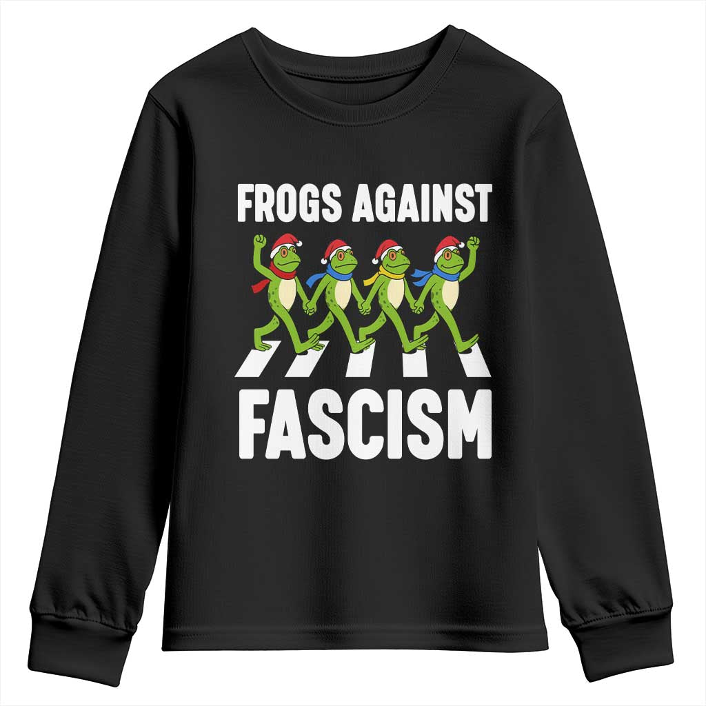 Santa Frog Against Fascism Youth Sweatshirt Christmas Holiday Frogs Band Resistance Protest TS02 Black Print Your Wear