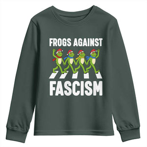 Santa Frog Against Fascism Youth Sweatshirt Christmas Holiday Frogs Band Resistance Protest TS02 Dark Forest Green Print Your Wear