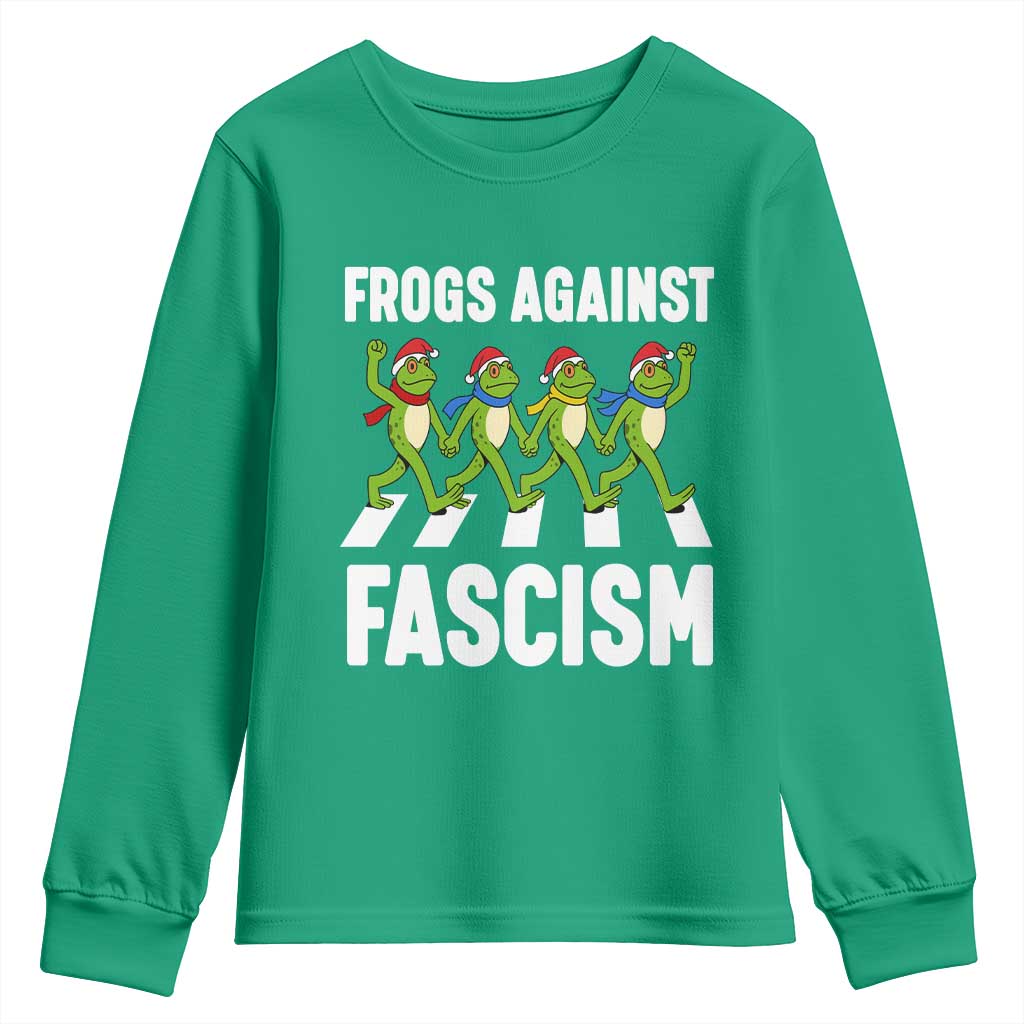 Santa Frog Against Fascism Youth Sweatshirt Christmas Holiday Frogs Band Resistance Protest TS02 Irish Green Print Your Wear