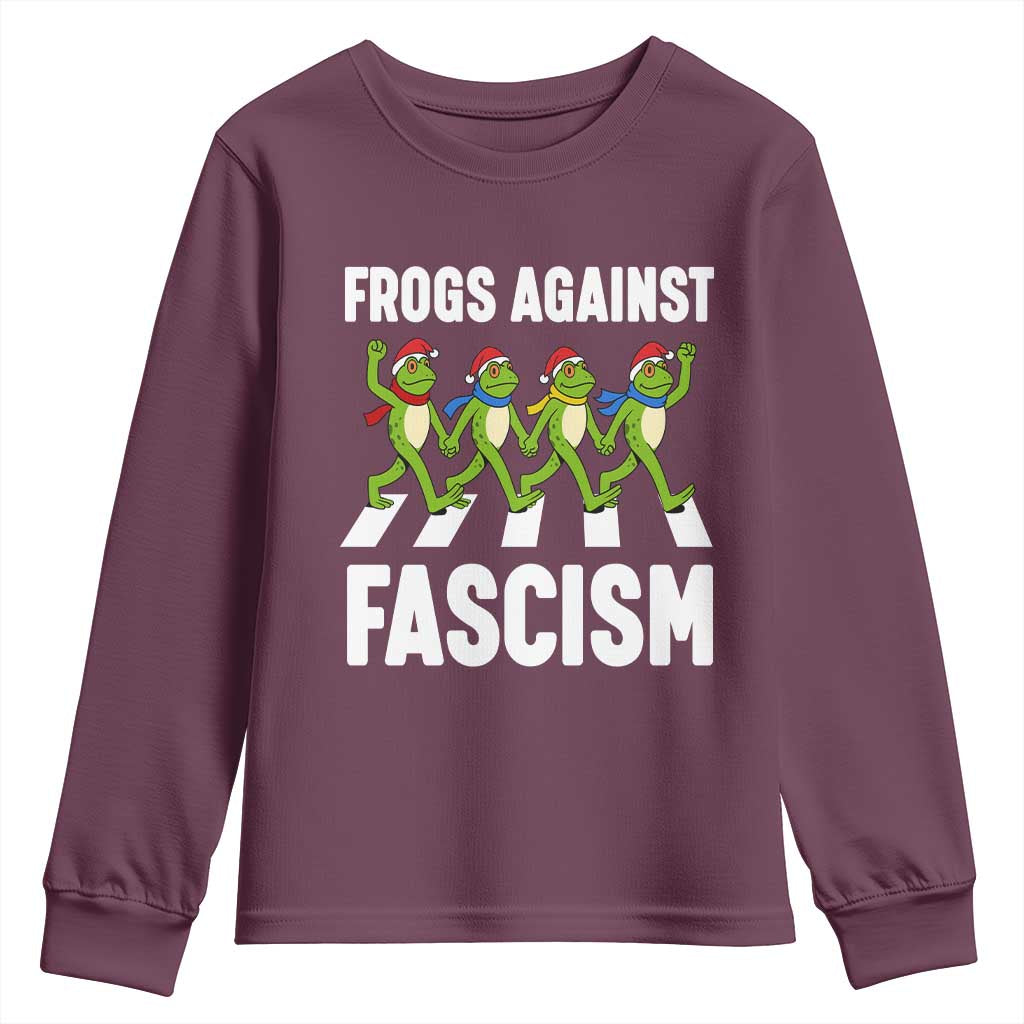 Santa Frog Against Fascism Youth Sweatshirt Christmas Holiday Frogs Band Resistance Protest TS02 Maroon Print Your Wear