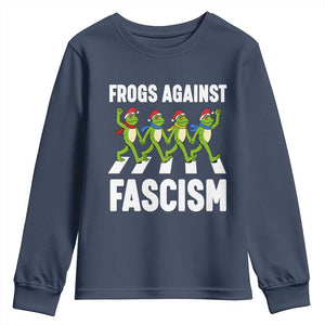 Santa Frog Against Fascism Youth Sweatshirt Christmas Holiday Frogs Band Resistance Protest TS02 Navy Print Your Wear