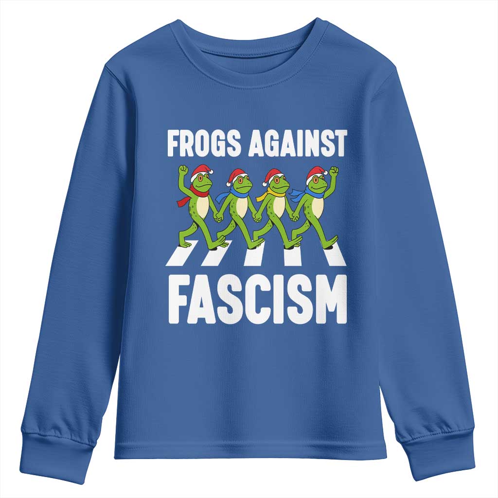 Santa Frog Against Fascism Youth Sweatshirt Christmas Holiday Frogs Band Resistance Protest TS02 Royal Blue Print Your Wear
