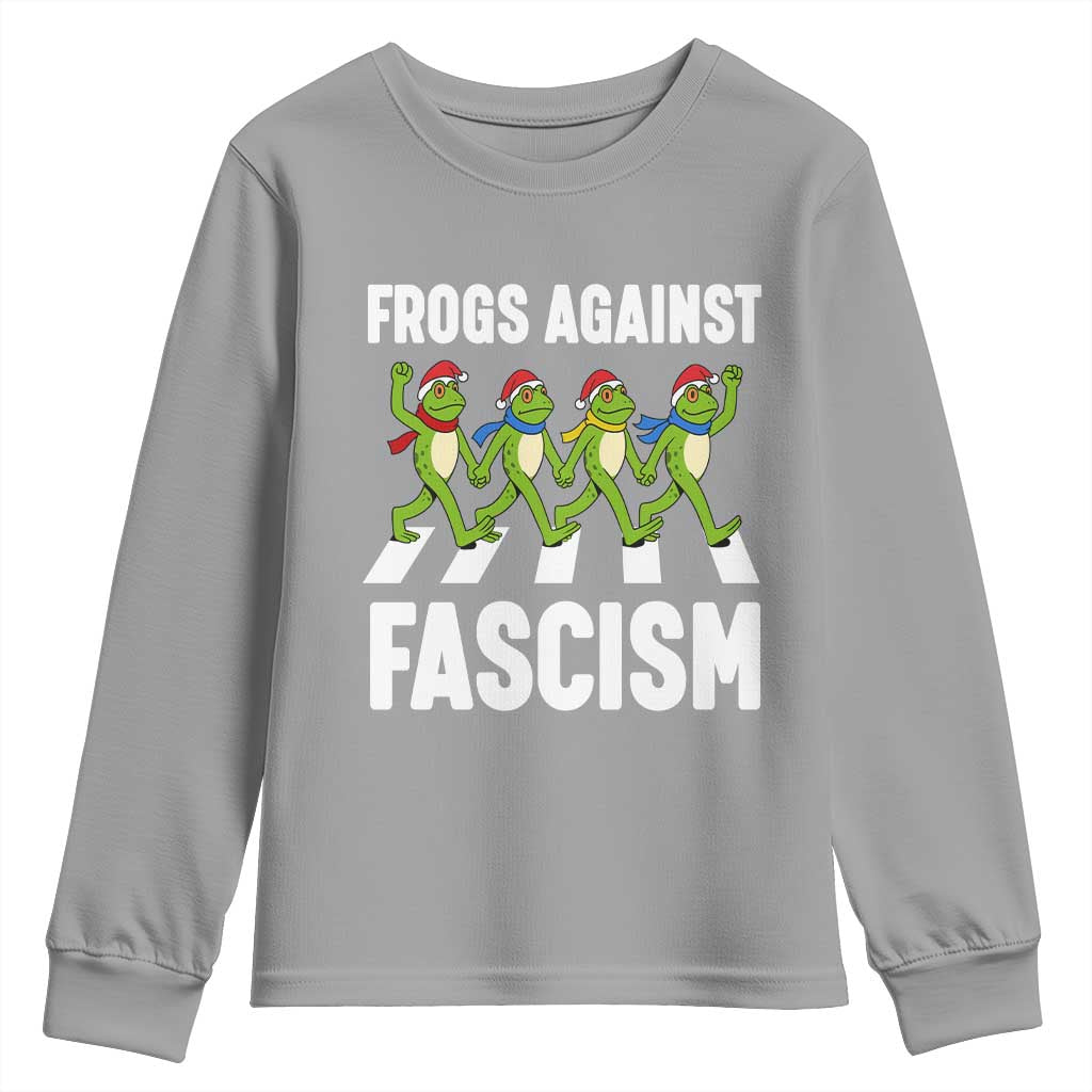 Santa Frog Against Fascism Youth Sweatshirt Christmas Holiday Frogs Band Resistance Protest TS02 Sport Gray Print Your Wear