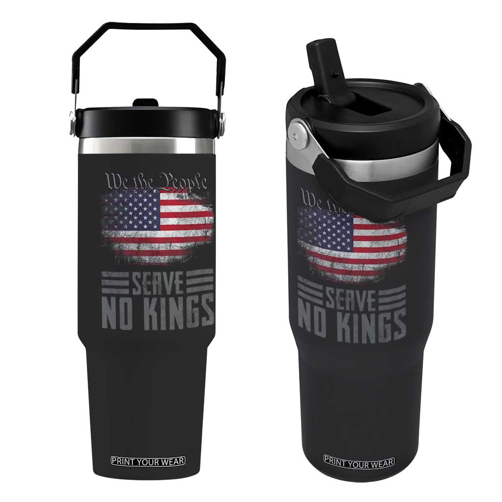 We The People Serve No Kings Flip Straw Tumbler Patriotic Eagle American Flag TS02 One Size: 30 oz Black Print Your Wear