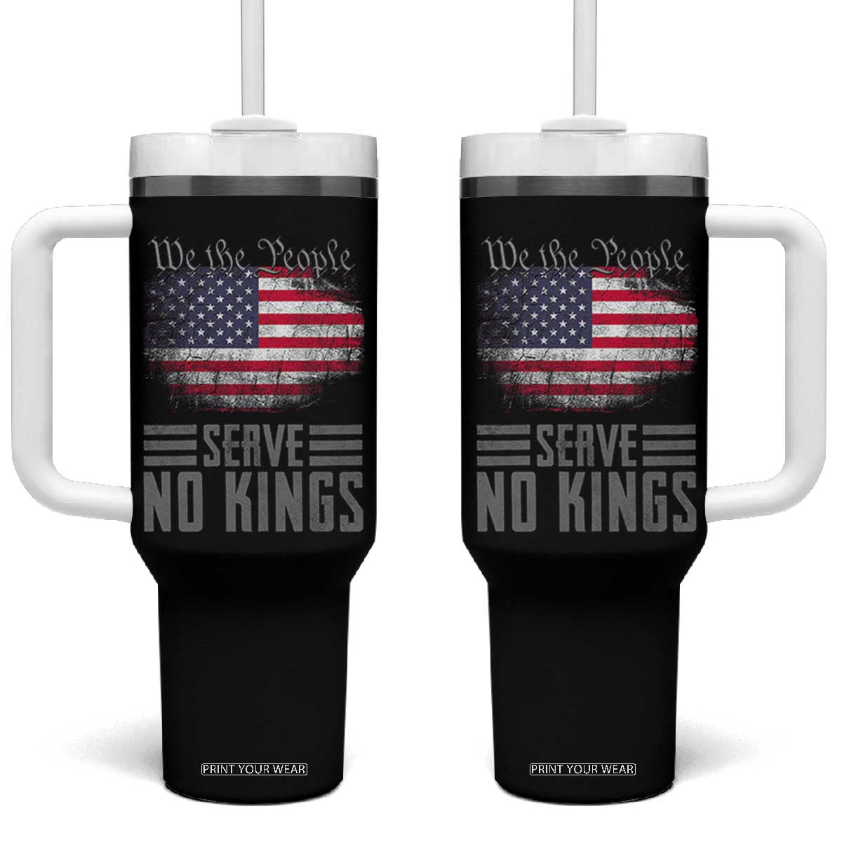 We The People Serve No Kings Tumbler With Handle Patriotic Eagle American Flag TS02 One Size: 40 oz Black Print Your Wear