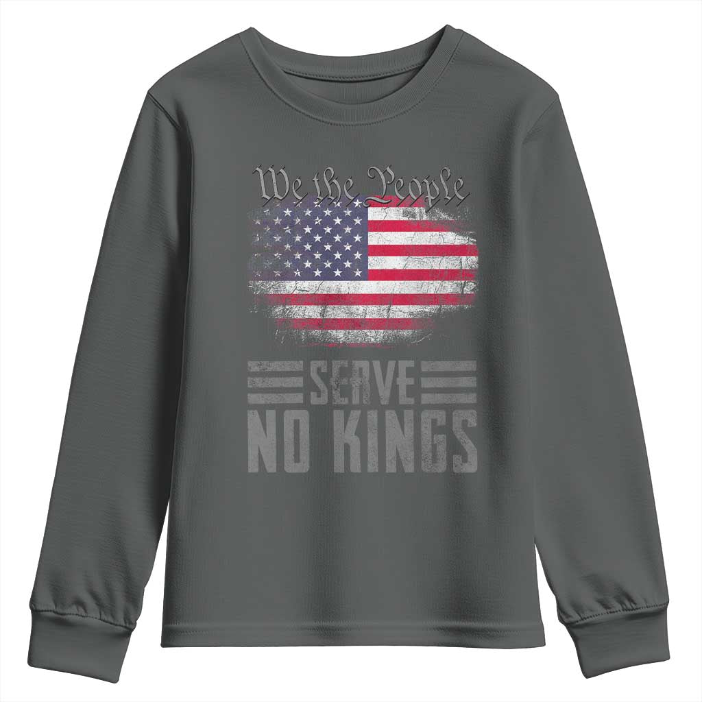 We The People Serve No Kings Youth Sweatshirt Patriotic Eagle American Flag TS02 Dark Heather Print Your Wear