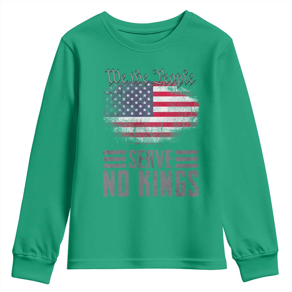We The People Serve No Kings Youth Sweatshirt Patriotic Eagle American Flag TS02 Irish Green Print Your Wear