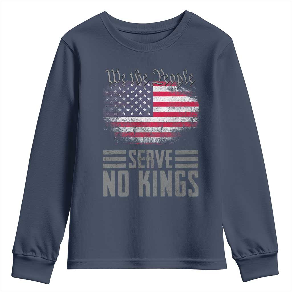 We The People Serve No Kings Youth Sweatshirt Patriotic Eagle American Flag TS02 Navy Print Your Wear