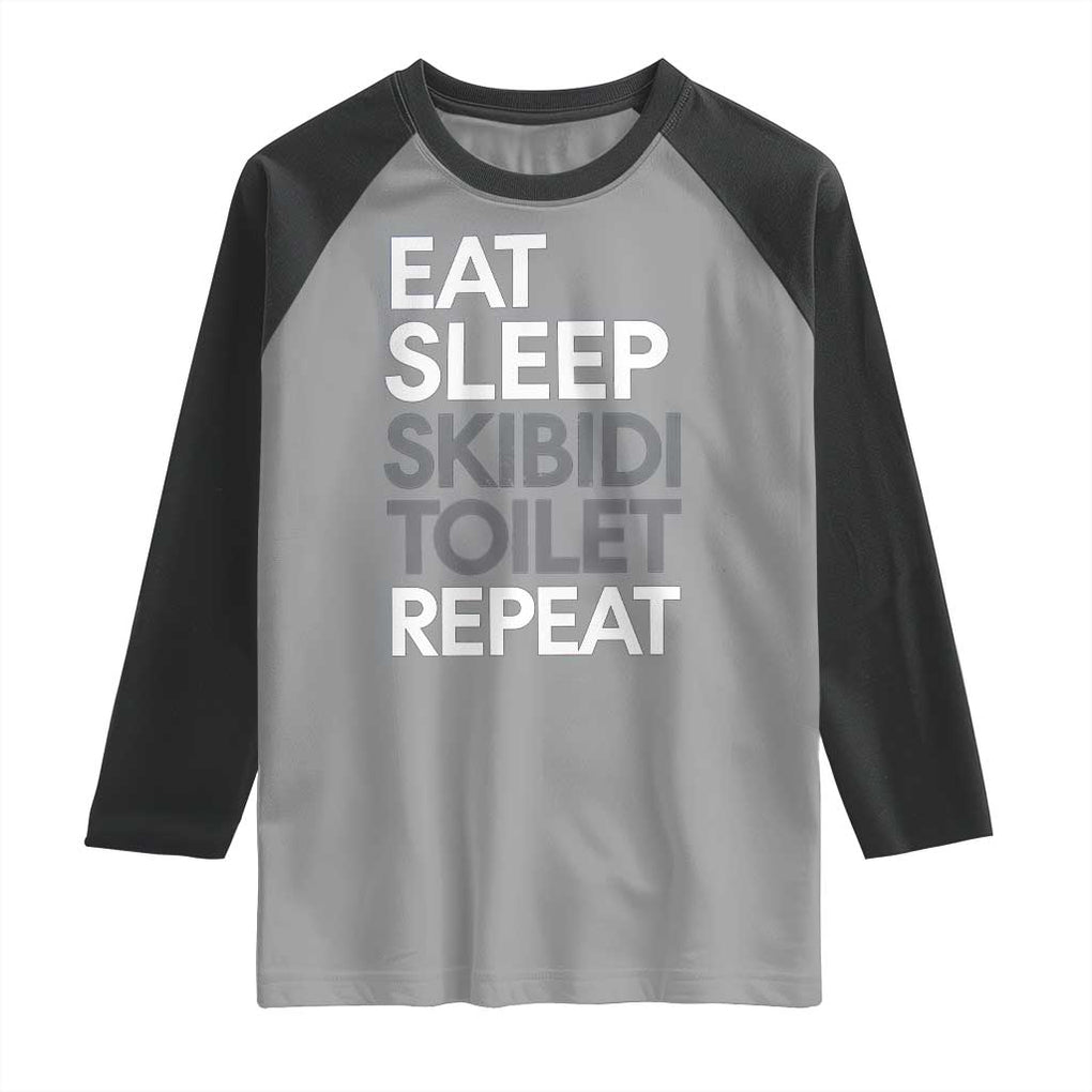 Eat Sleep Skibidi Toilet Repeat Raglan Shirt Funny Gen Alpha Slang TS02 Sport Gray Black Print Your Wear