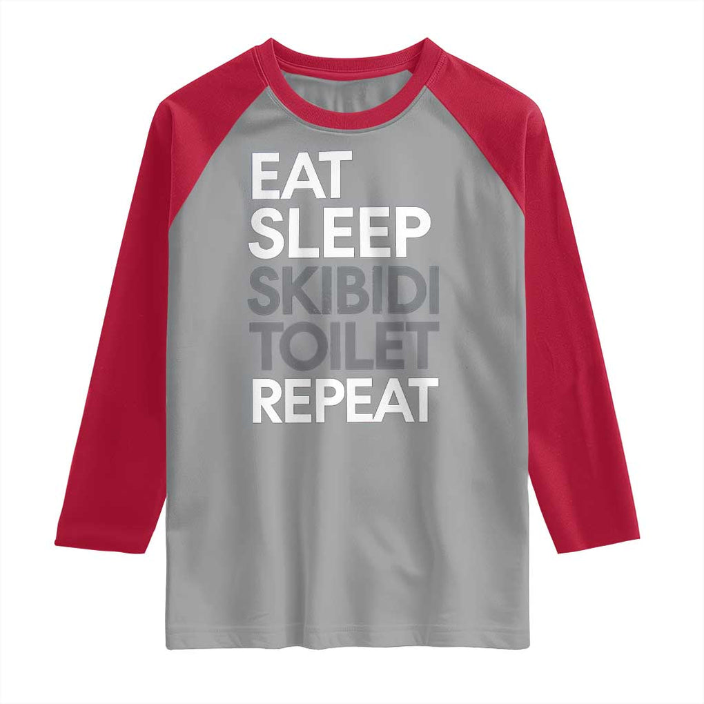 Eat Sleep Skibidi Toilet Repeat Raglan Shirt Funny Gen Alpha Slang TS02 Sport Gray Red Print Your Wear