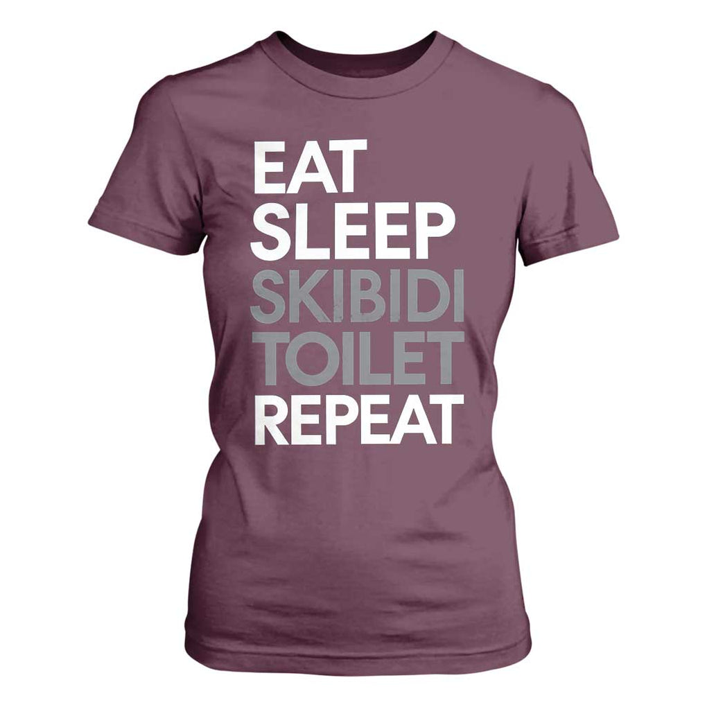 Eat Sleep Skibidi Toilet Repeat T Shirt For Women Funny Gen Alpha Slang TS02 Maroon Print Your Wear