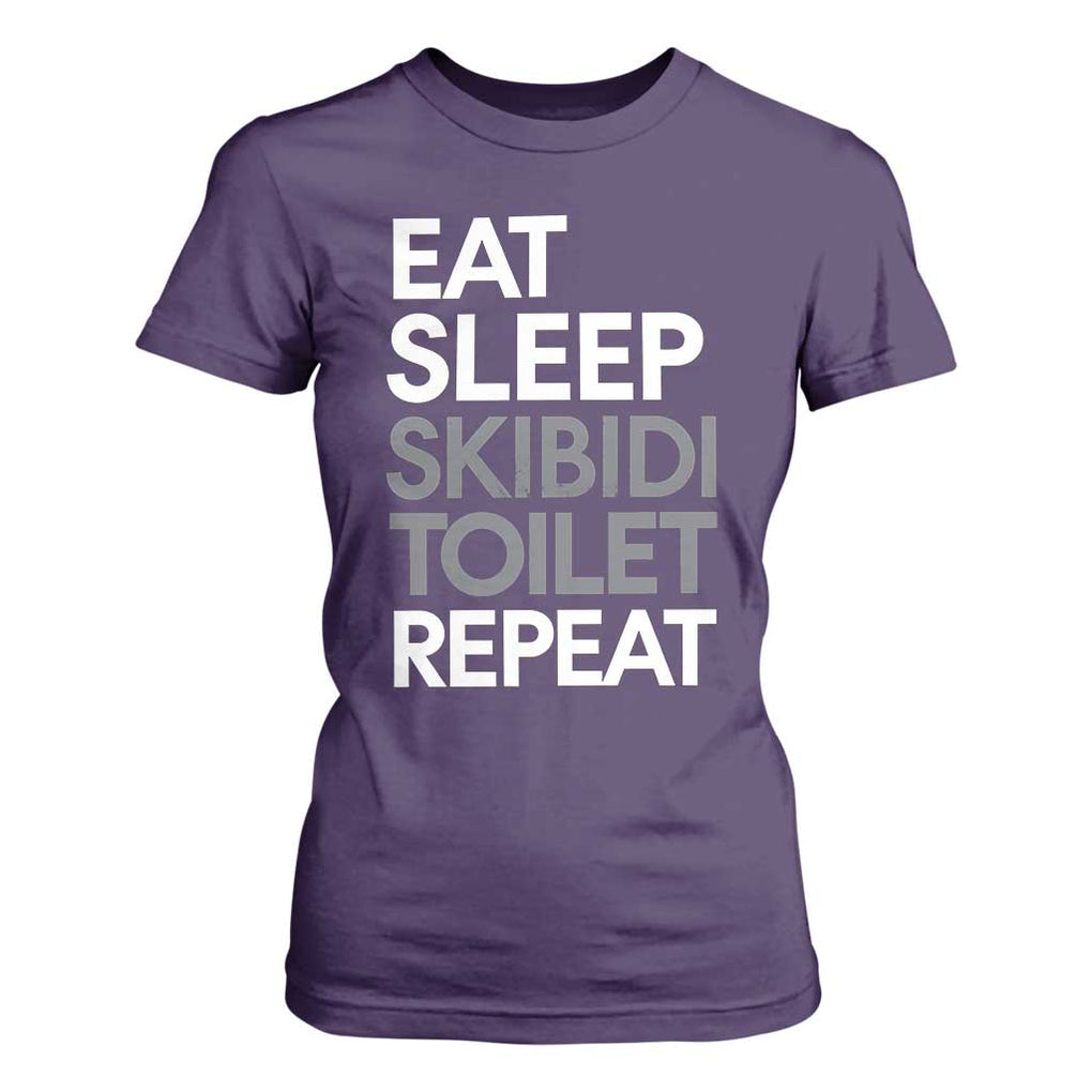 Eat Sleep Skibidi Toilet Repeat T Shirt For Women Funny Gen Alpha Slang TS02 Purple Print Your Wear