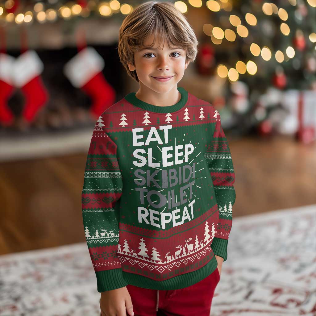 Eat Sleep Skibidi Toilet Repeat Ugly Christmas Sweater Funny Gen Alpha Slang TS02 Christmas Print Your Wear