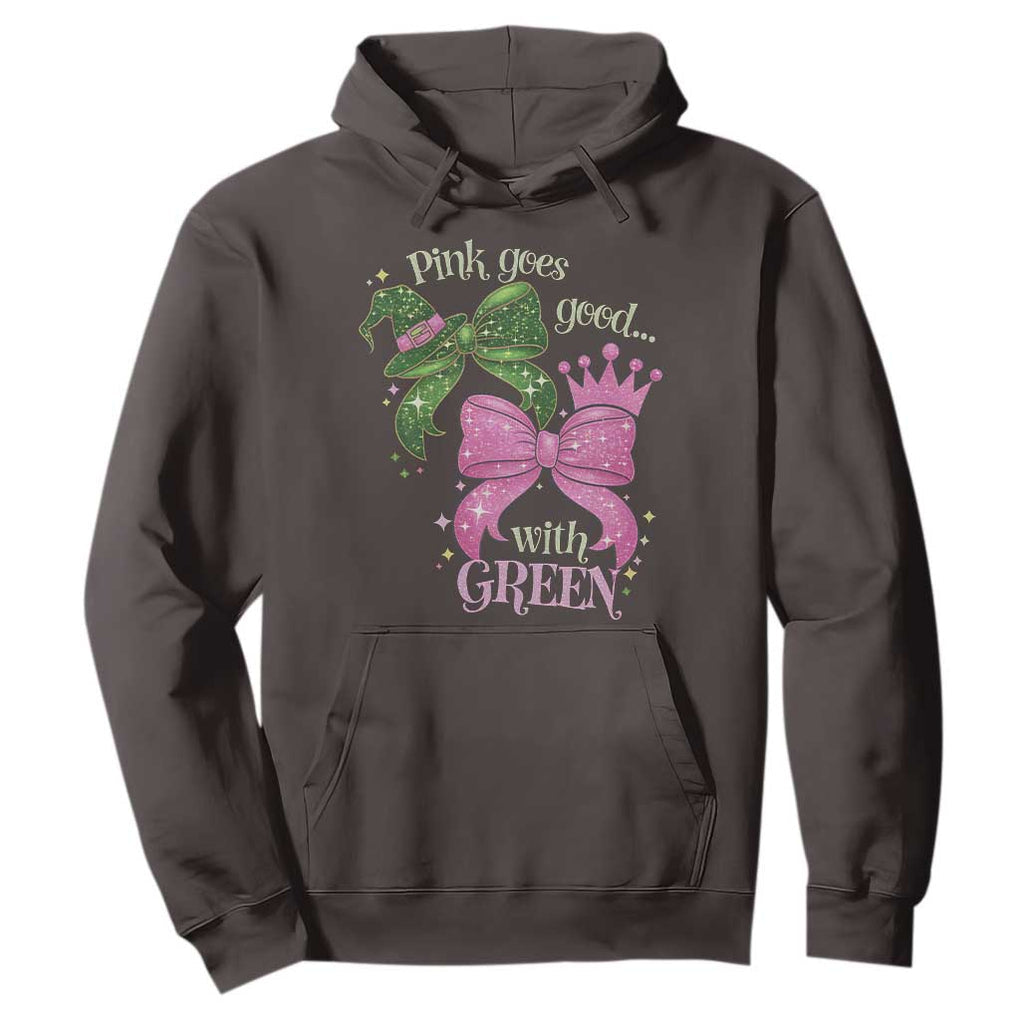 Green and Pink Coquette Bow Hoodie Pink Goes Good With Green TS02 Dark Chocolate Print Your Wear