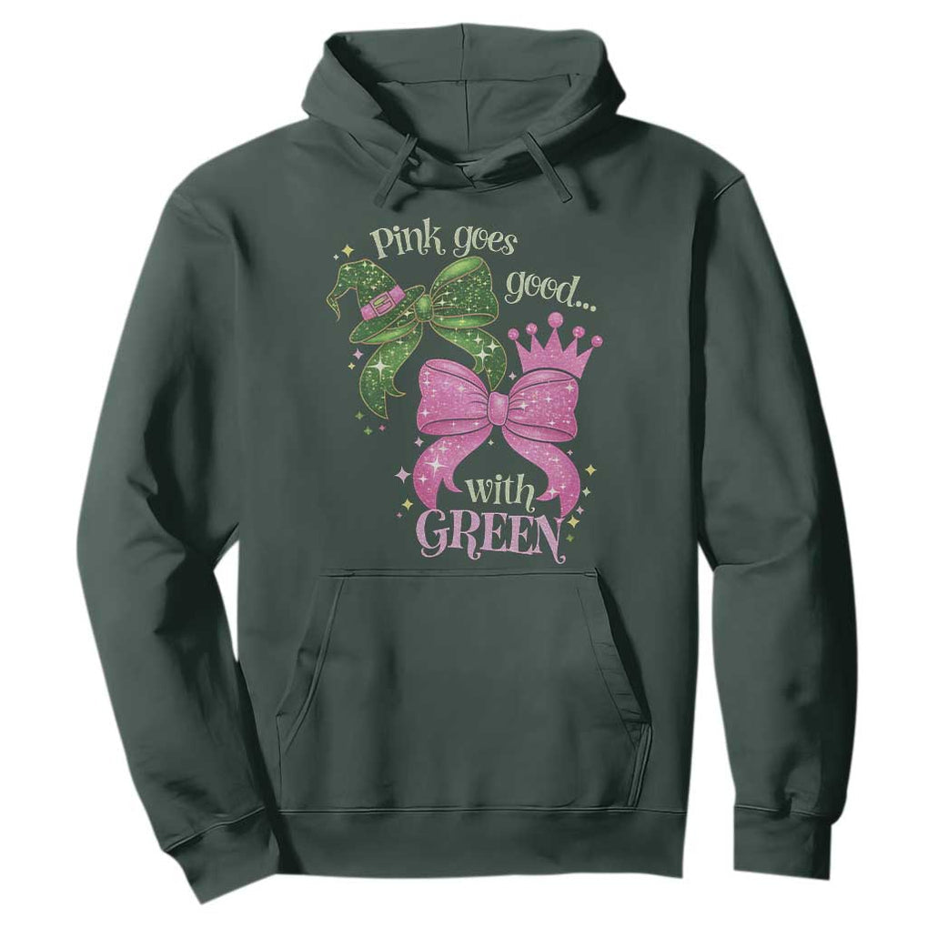 Green and Pink Coquette Bow Hoodie Pink Goes Good With Green TS02 Dark Forest Green Print Your Wear
