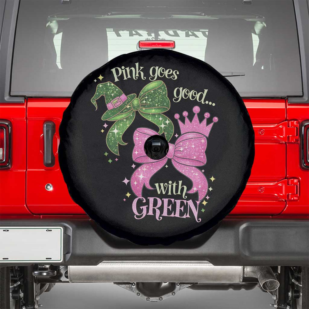 Green and Pink Coquette Bow Spare Tire Cover Pink Goes Good With Green TS02 Black Print Your Wear