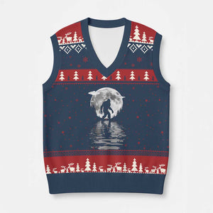 Bigfoot V-Neck Knit Sweater Vest Sasquatch Under The Moon Cryptid TS02 Navy Red Print Your Wear