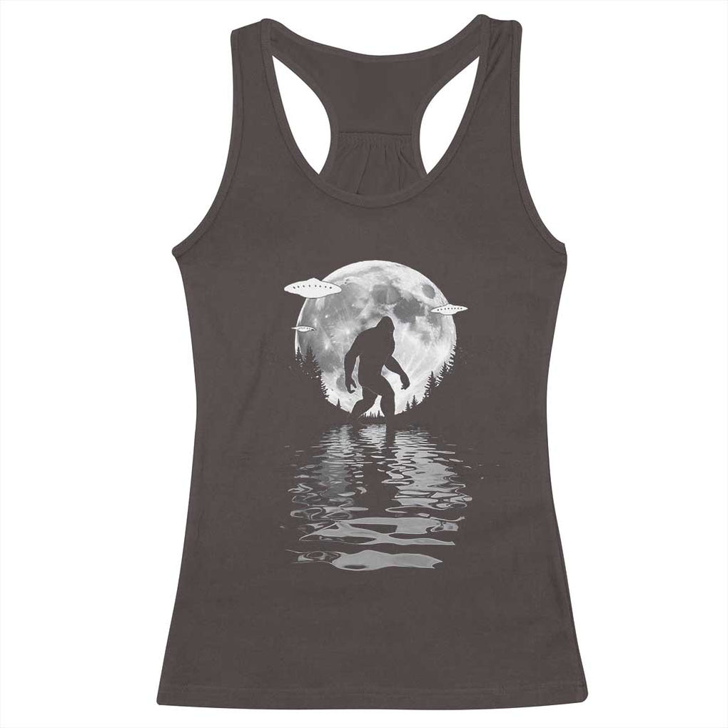 Bigfoot Racerback Tank Top Sasquatch Under The Moon Cryptid TS02 Dark Chocolate Print Your Wear