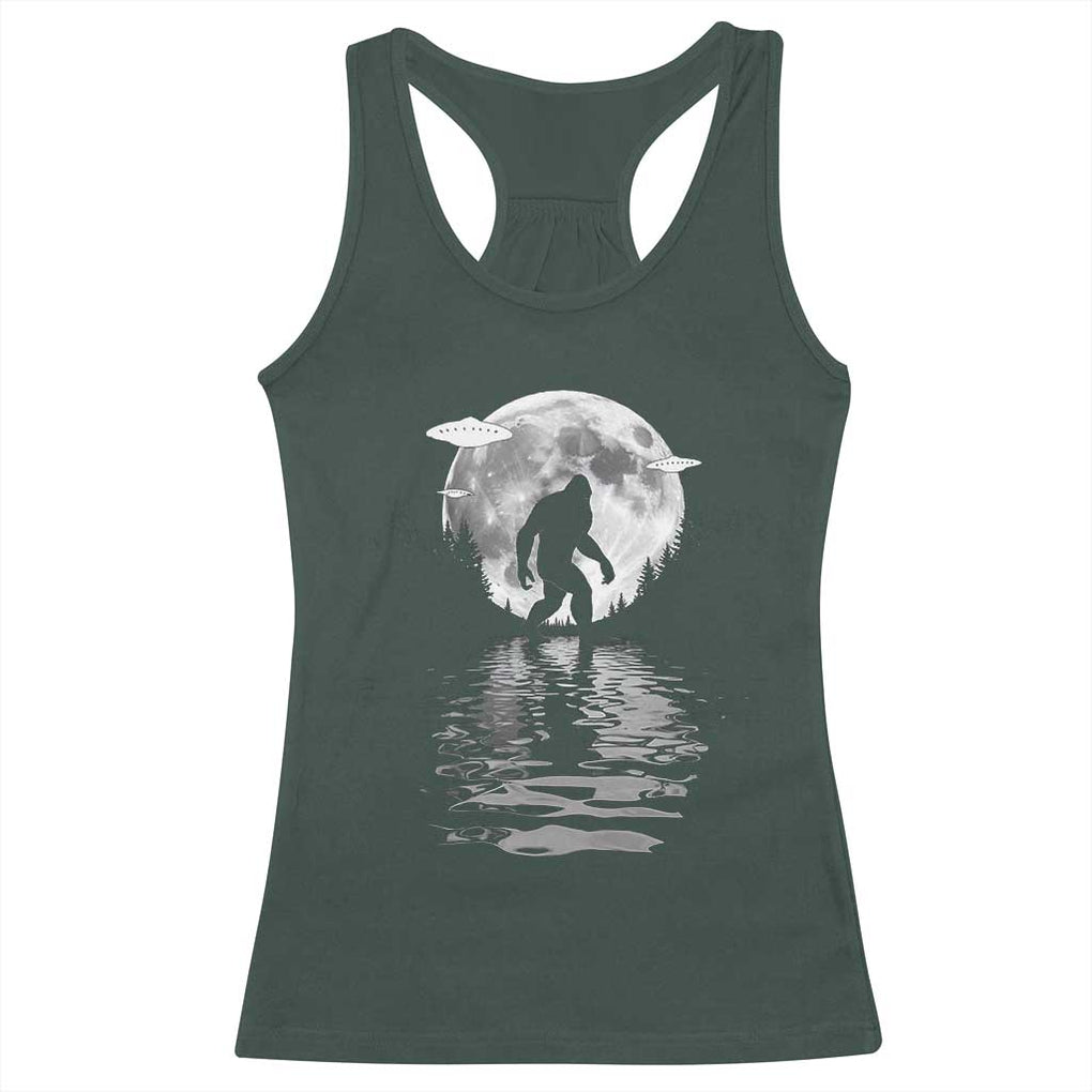 Bigfoot Racerback Tank Top Sasquatch Under The Moon Cryptid TS02 Dark Forest Green Print Your Wear