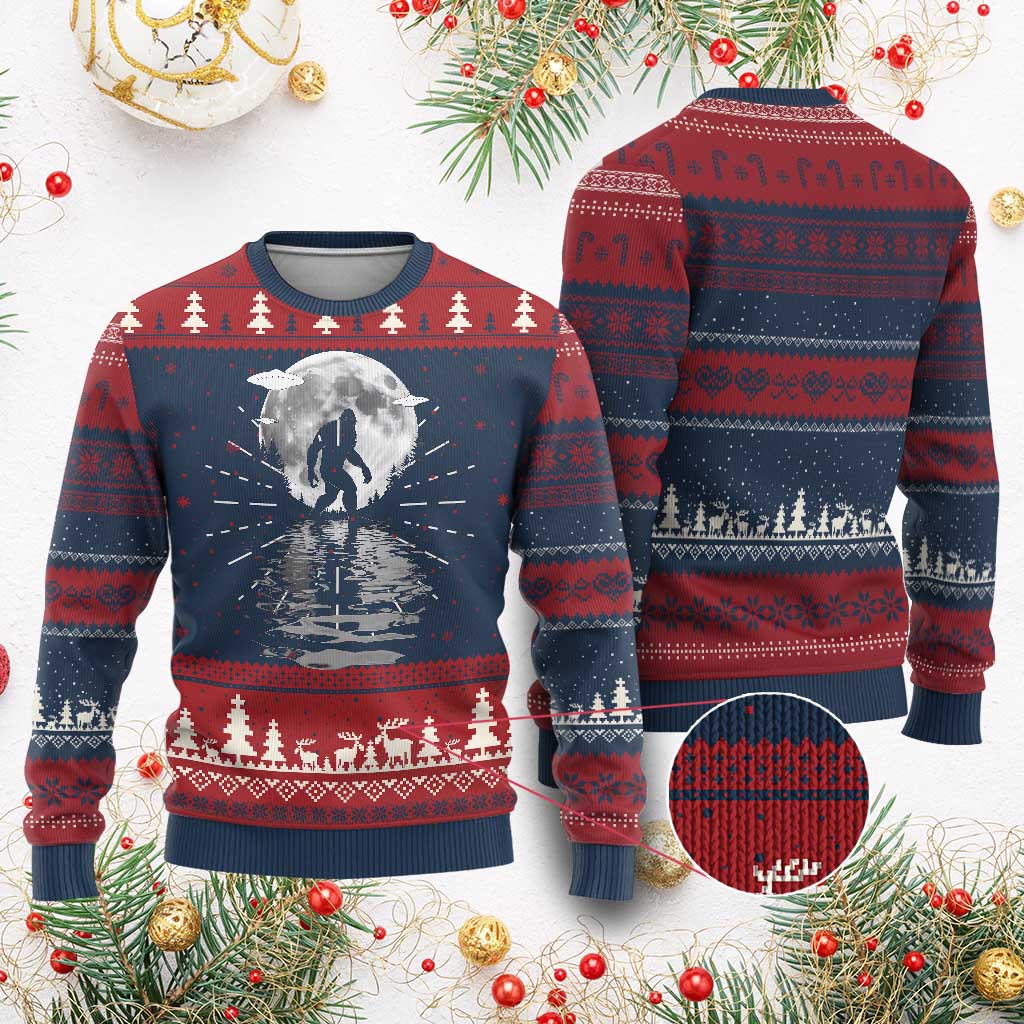 Bigfoot Ugly Christmas Sweater Sasquatch Under The Moon Cryptid TS02 Burgundy Print Your Wear