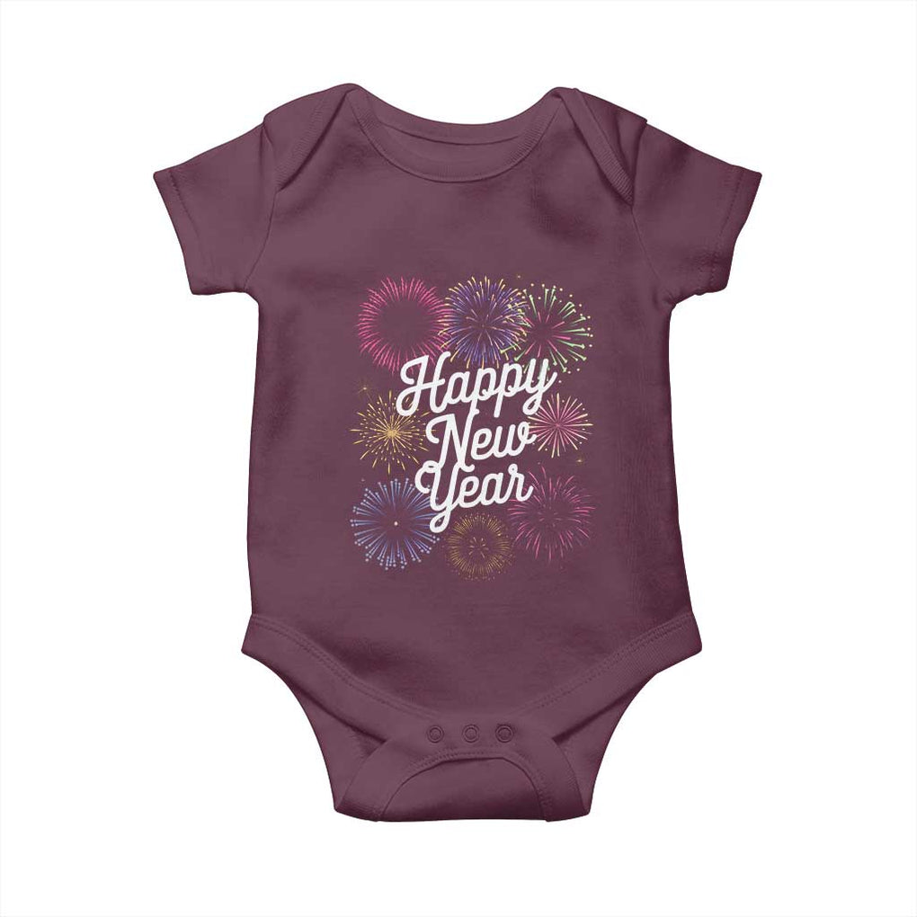 Happy New Year 2025 Baby Onesie Fireworks Party Supplies Family Matching TS02 Maroon Print Your Wear