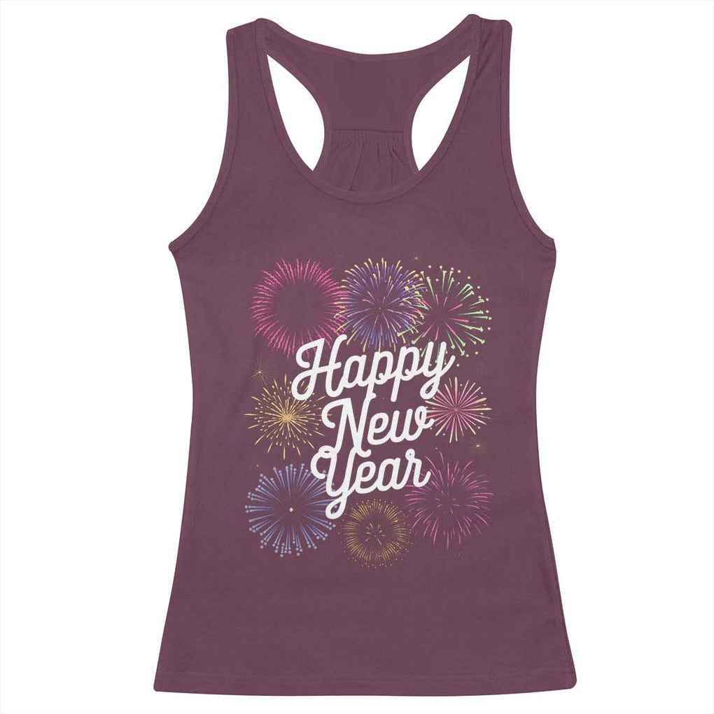 Happy New Year 2025 Racerback Tank Top Fireworks Party Supplies Family Matching TS02 Maroon Print Your Wear