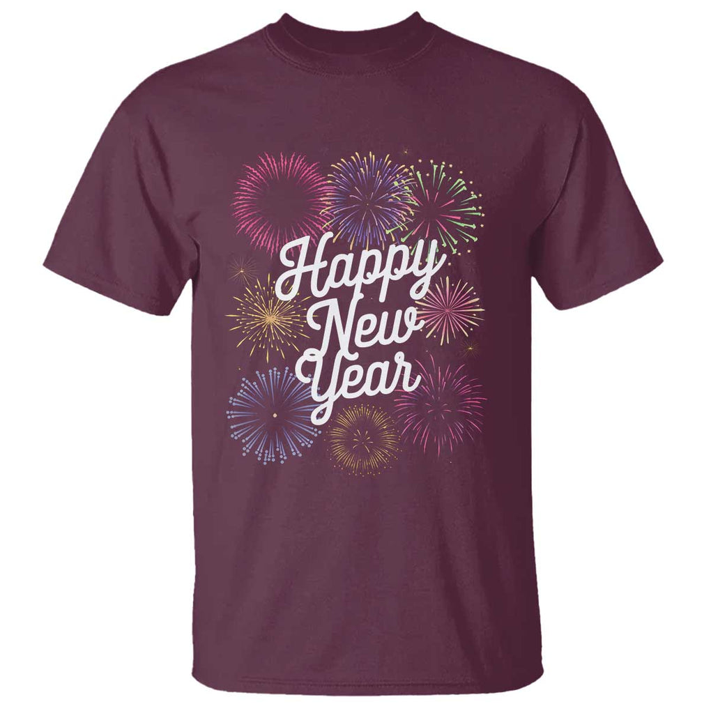 Happy New Year 2025 T Shirt Fireworks Party Supplies Family Matching TS02 Maroon Print Your Wear