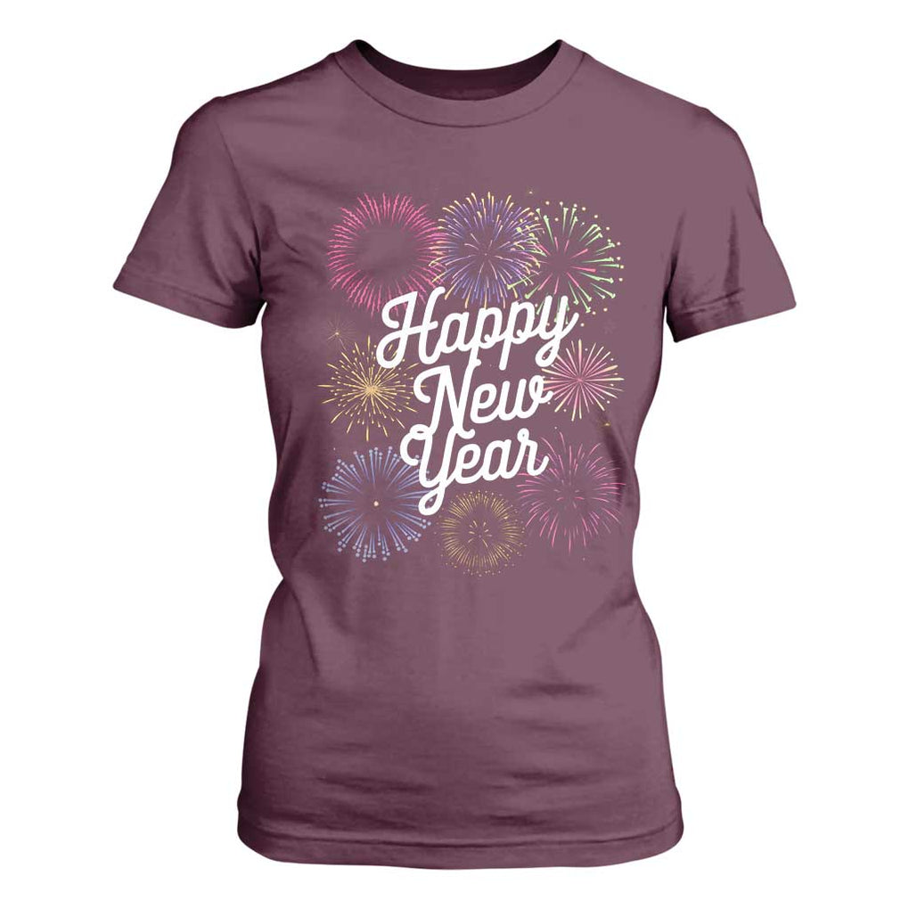 Happy New Year 2025 T Shirt For Women Fireworks Party Supplies Family Matching TS02 Maroon Print Your Wear