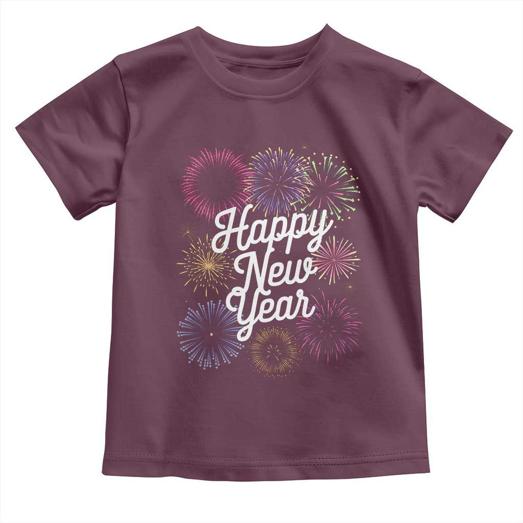 Happy New Year 2025 Toddler T Shirt Fireworks Party Supplies Family Matching TS02 Maroon Print Your Wear
