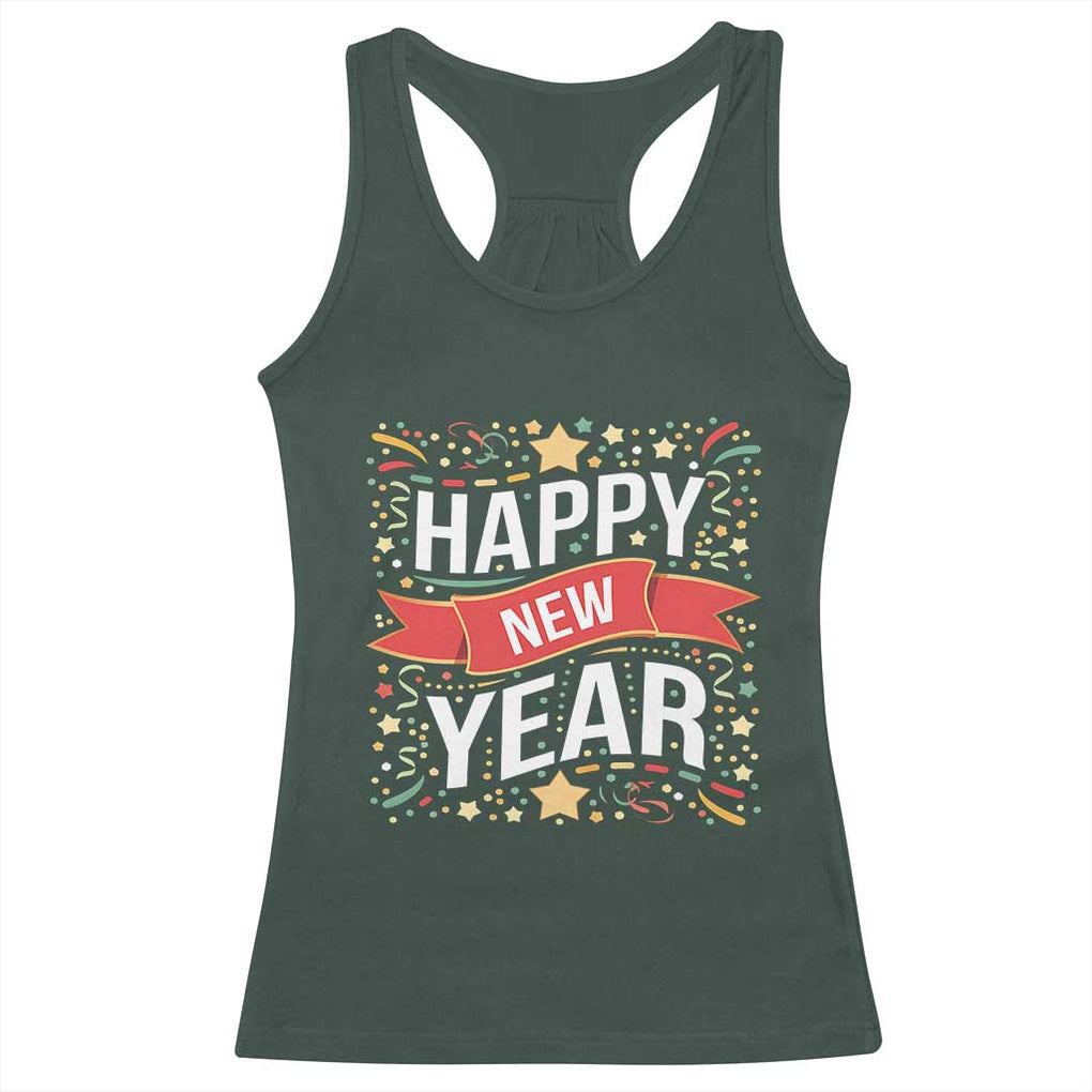 Happy New Year 2025 Racerback Tank Top Confetti Fireworks Party Supplies Family Matching TS02 Dark Forest Green Print Your Wear