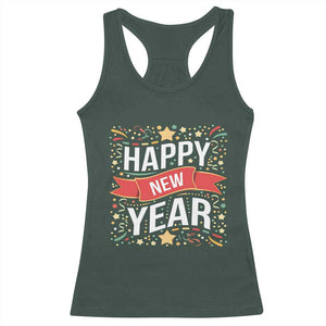 Happy New Year 2025 Racerback Tank Top Confetti Fireworks Party Supplies Family Matching TS02 Dark Forest Green Print Your Wear