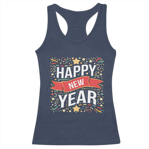 Happy New Year 2025 Racerback Tank Top Confetti Fireworks Party Supplies Family Matching TS02 Navy Print Your Wear