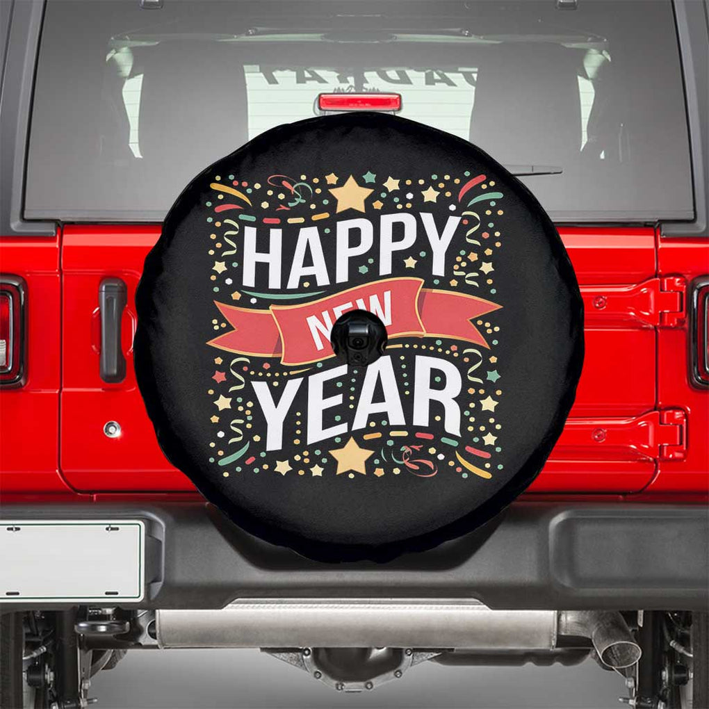 Happy New Year 2025 Spare Tire Cover Confetti Fireworks Party Supplies Family Matching TS02 Black Print Your Wear
