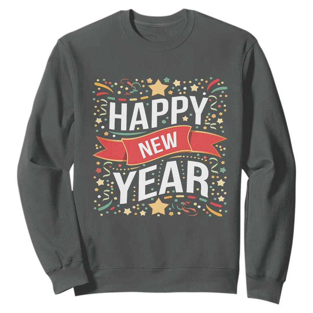 Happy New Year 2025 Sweatshirt Confetti Fireworks Party Supplies Family Matching TS02 Dark Heather Print Your Wear