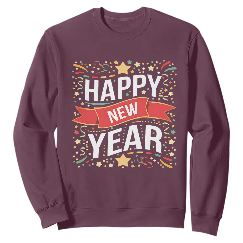 Happy New Year 2025 Sweatshirt Confetti Fireworks Party Supplies Family Matching TS02 Maroon Print Your Wear
