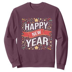 Happy New Year 2025 Sweatshirt Confetti Fireworks Party Supplies Family Matching TS02 Maroon Print Your Wear