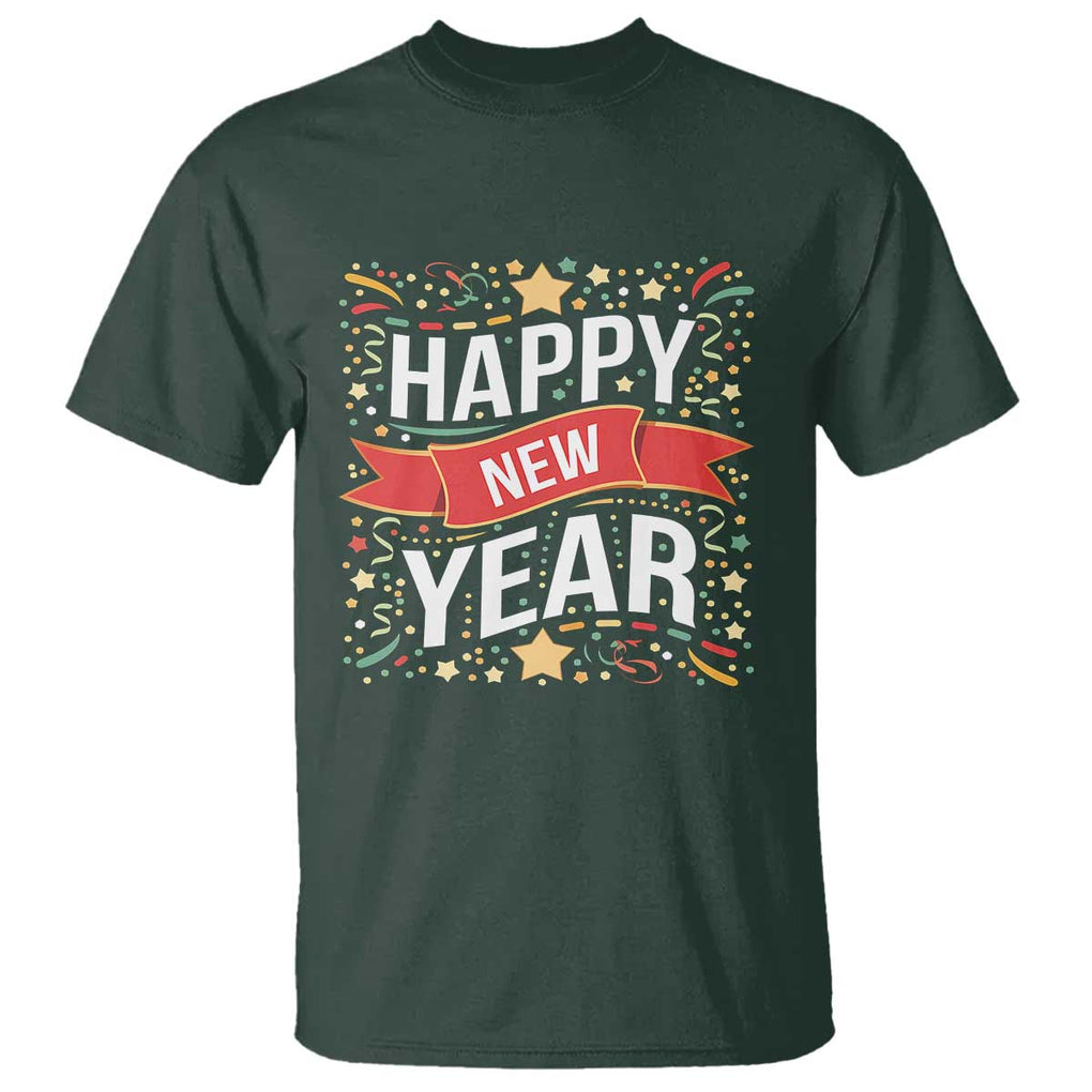 Happy New Year 2025 T Shirt Confetti Fireworks Party Supplies Family Matching TS02 Dark Forest Green Print Your Wear