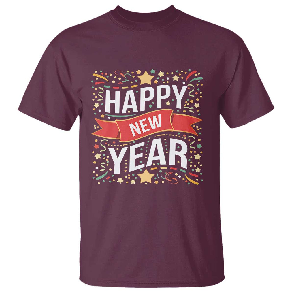 Happy New Year 2025 T Shirt Confetti Fireworks Party Supplies Family Matching TS02 Maroon Print Your Wear